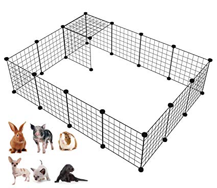 LANGXUN Metal Wire Storage Cubes Organizer, DIY Small Animal Cage for Rabbit, Guinea Pigs, Puppy | Pet Products Portable Metal Wire Yard Fence (Black, 16 Panels)