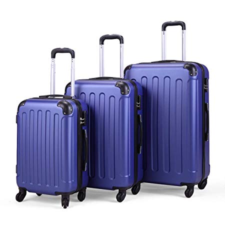 JAXPETY 3 Pcs Luggage Coded Lock Travel Set Bag ABS PC Trolley Suitcase Deep BLUE