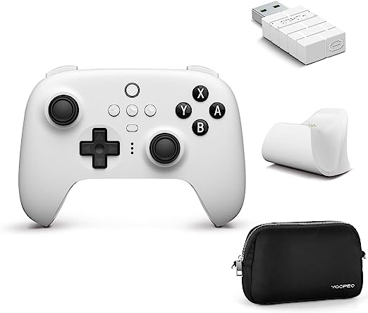 AKNES 8Bitdo Ultimate Bluetooth Controller mit Ladestation, Wireless Controller mit Hall Effekt Sensing Joystick für Switch/Windows/Steam Deck, Motion Control, Dual Vibration, Turbo, mit Tasche (weiß)