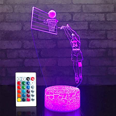 JMLLYCO Basketball lamp , Basketball Gifts 16 Colors Change with Remote Control 3D Optical Illusion Basketball Decor Light As a Gift Ideas for Baby Boys Birthday Gifts