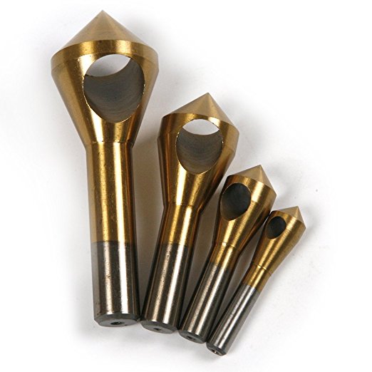 Atoplee Chamfer Countersink Deburring Drill Bit Set Crosshole Cutting Metal Tool (All 4 sizes, gold)