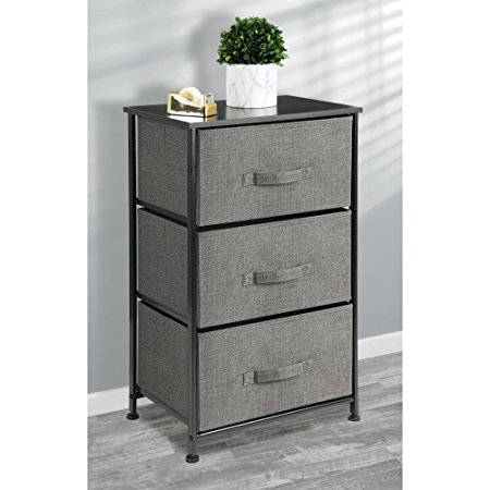 MetroDecor mDesign Fabric 3-Drawer Dresser and Storage Organizer Unit for Bedroom, Dorm Room, Apartment, Small Living Spaces – Charcoal