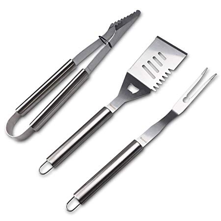 Beionxii BBQ Grill Tools Set - 3 Piece Heavy Duty Stainless Steel Grilling Utensil Set Grill Accessories Consisting of Spatula Tongs and Fork Grill Gift for Man