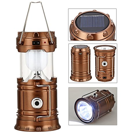 GAXmi Solar Camping Lantern Rechargeable Emergency Light Portable Collapsible LED Flashlight (Bronze)