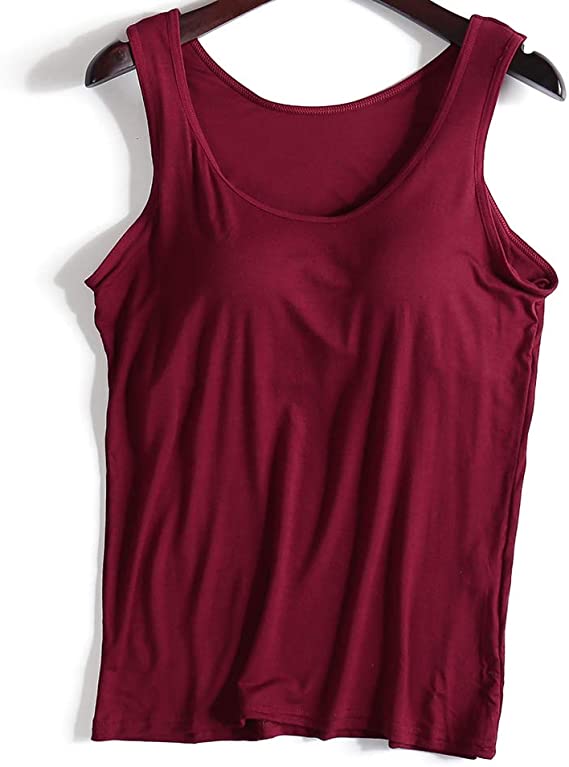 Zylioo Womens Modal Padded Built-in-Bra Tanks Tops Crew Neck Wireless Bra Camisole Casual Slim-Fit Shirts Tee Plus Size