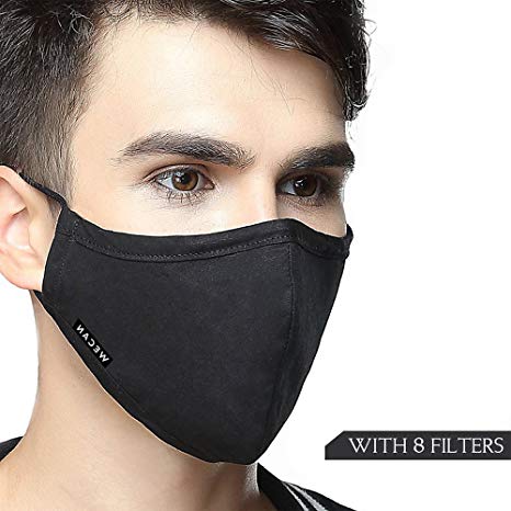 PM2.5 N95 Respirator Cotton Mouth Masks Replaceable Filter (One Mask   8 Filters) 4 Layer Activated Carbon Filter Insert Dust Mask Washable For Men Women (Men-Black)