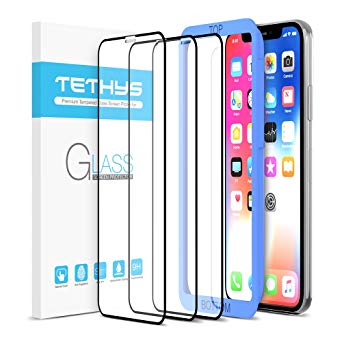 TETHYS iPhone X Screen Protector Glass (3-Pack) [Edge to Edge Coverage] Full Protection Durable Tempered Glass for Apple iPhone X (2017) [Easy Installation with Guidance Frame] (Pack of 3)