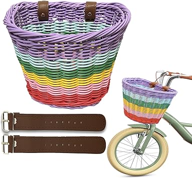 Kids Bike Basket Front,Premium Hand-Woven Boys Girls Toddler Front Bicycle Basket