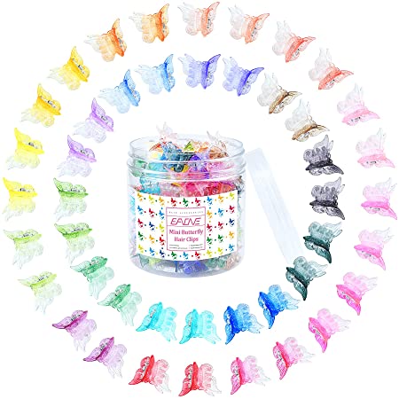 EAONE 100Pcs Butterfly Hair Clips Jelly Color Mini Butterfly Clips Cute Hair Clips Hair Accessories for 90s Women and Girls with Box Packaged, 22 Gradient Colors