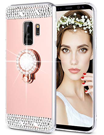 Caka Galaxy S9 Plus Case, Galaxy S9 Plus Glitter Case [Mirror Series] Luxury Cute Shiny Bling Mirror Makeup Case for Girls with Ring Kickstand Diamond TPU Case for Samsung Galaxy S9 Plus - (Rose Gold)