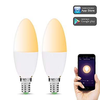 LOHAS E14 WiFi LED Candle Bulbs, Works with Alexa and Google Home, 5W Equal to 40W LED Bulb, Tunable White(2000K-6500K), Controlled by Smart Devices, No Hub Required, 2 Pack
