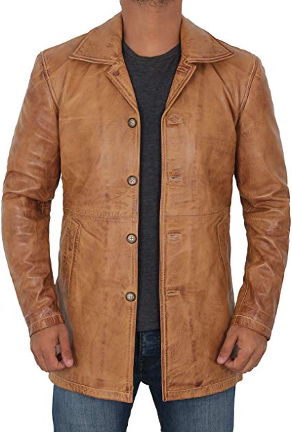 Brown Leather Jacket Men - Cafe Racer Vintage Real Lambskin Distressed Motorcycle Leather Jackets for Men