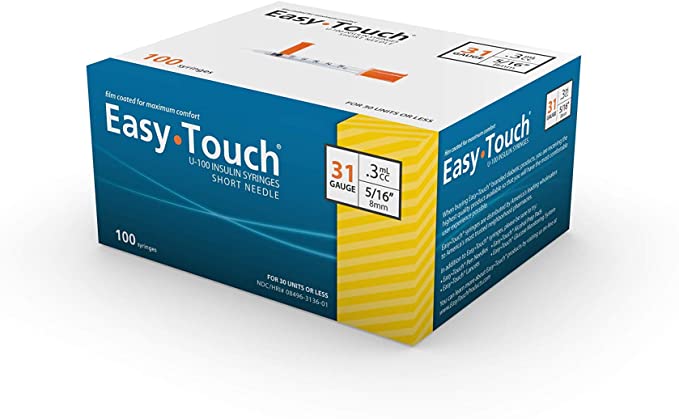 EasyTouch Insulin Syringe U-100 31G 0.3cc 5/16" (8mm) Box of 100 (Polybag)