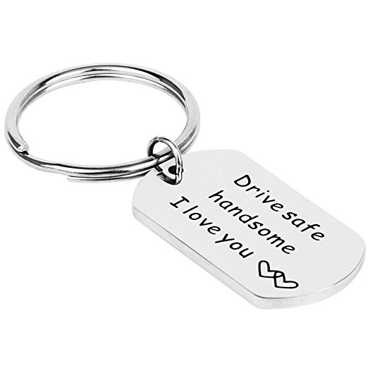 Drive Safe Handsome I Love You, Stainless Steel Keychain Gift for Husband Dad Brother Friend Driver Father's Day Christmas Gifts