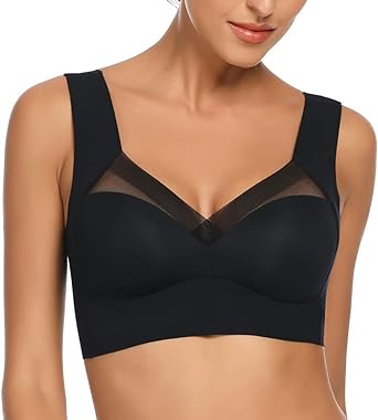 WOWENY Seamless Wirefree Bras for Women Mesh Comfortable Padded Back Smoothing Bra