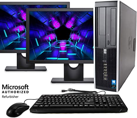 HP Elite 8100 Desktop Computer Package, Intel Core i5 3.2-GHz, 8 gb RAM, 500 GB HDD, Dual 19" LCD, DVD, Keyboard, Mouse, WiFi, Windows 10 Home (Renewed)