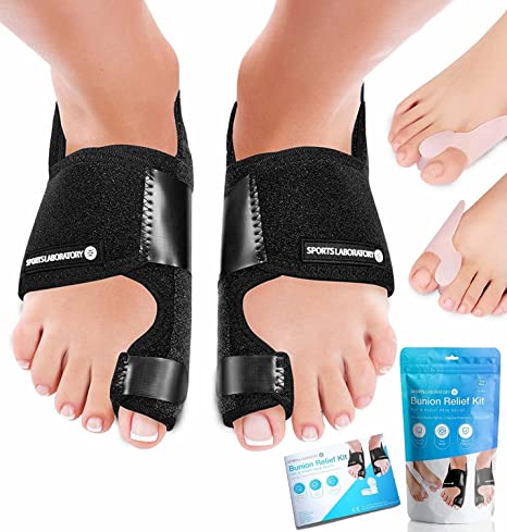 Sports Laboratory Bunion Corrector for Women and Men - Orthopedic Bunion Splints, Big Toe Straighteners and Bunion Relief Guide - Day and Night - Adjustable Size