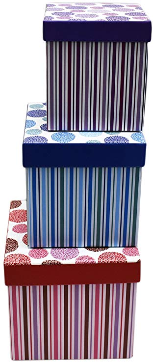 Alef Elegant Decorative Themed Nesting Gift Boxes -3 Boxes- Nesting Boxes Beautifully Themed and Decorated - Perfect for Gifts or Simple Decoration Around the House! (Square Dazzling Dots)