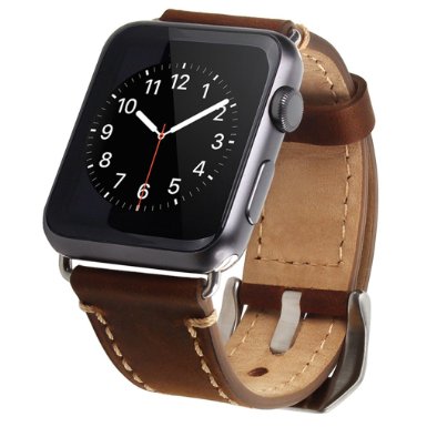 Apple Watch Band, 42mm iWatch Strap Premium Vintage Crazy Horse Genuine Leather Replacement Watchband with Stainless Metal Clasp for All Apple Watch Sport Edition (42mm Brown)