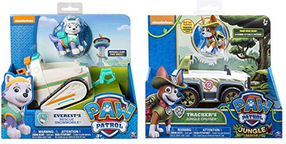 Paw Patrol Everest's Rescue Snowmobile & Paw Patrol, Jungle Rescue, Tracker’s Jungle Cruiser, Vehicle & Figure Includes Blizy Pen