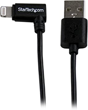 StarTech.com 2m 6ft Angled Black Apple 8-pin Lightning to USB Cable for iPhone iPod iPad - Angled Lightning Cable - Charge & Sync - 2 m (USBLT2MBR)