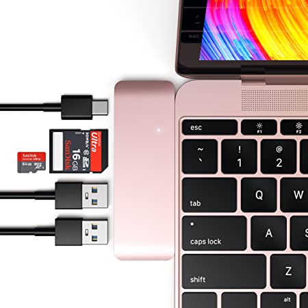 Satechi Aluminum Type-C USB 3.0 3-in-1 Combo Hub with USB-C Pass-Through - Compatible with 2018 MacBook Air, 2018 iPad Pro, 2015/2016/2017 MacBook 12-Inch and More (Rose Gold)