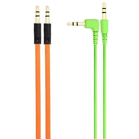 Chromo Inc. 2x Pack 3.5mm Auxiliary Cable 1 Angled and 1 Flat Audio Music Aux - Pumpkin