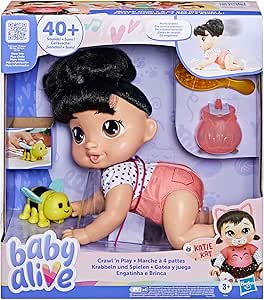 Baby Alive Crawl 'n Play Katie Kat Electronic Crawling Baby Doll Set, Black Hair, Kids Toys for Girls & Boys 3 Years & Up, 10.75 Inches