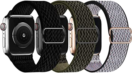 GBPOOT 3 Pack Stretchy Solo Loop Compatible with Apple Watch Bands 38mm 40mm 41mm 42mm 44mm 45mm,Adjustable Braided Sport Elastic Nylon Wristband for iWatch Series 7/6/SE/5/4/3/2/1