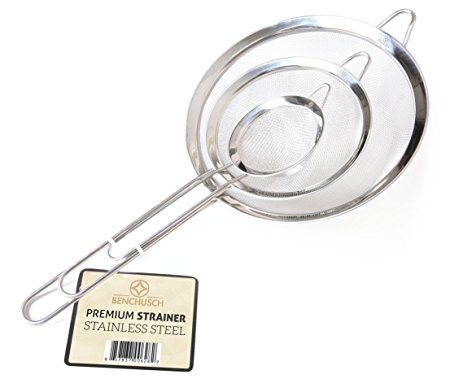 Benchusch premium 304 grade stainless steel Fine Mesh Strainers- Set of 3 perfect sizes: 3 ⅛ inch & 5 ½ inch & 7 ⅞ inch