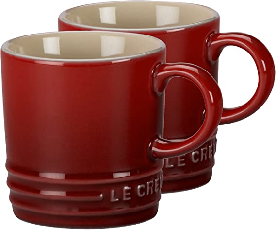 Le Creuset Cerise Cherry Stoneware Petite 3.5 Ounce Espresso Mug, Set of 2