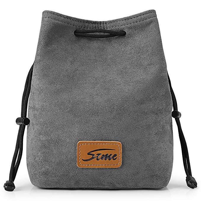 S-ZONE Soft Camera Case DSLR Drawstring Bag Lens Insert Handbag for Canon Nikon Sony Storage (Medium, Grey)