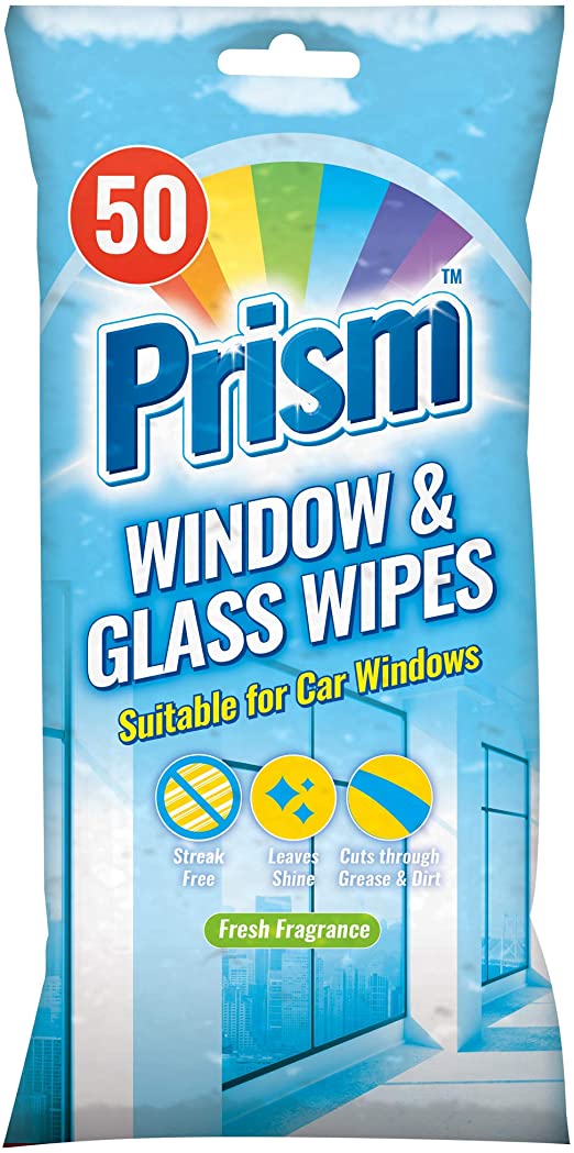 50pk Window and Glass Wipe Cleaner | Car Mirror Home Glass Surfaces Cleaning Wipes | Disposable Ecstatic Glass Wipes Cleaner with Handy Resealable Tab