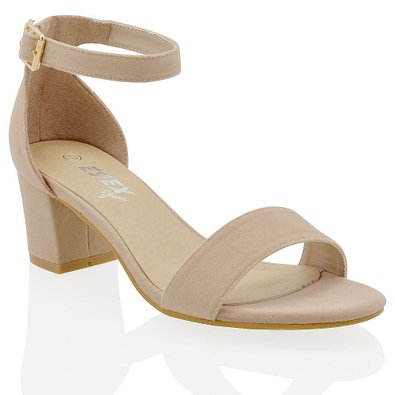 Essex Glam Mid Low Heel Ankle Strap Synthetic Strappy Sandals