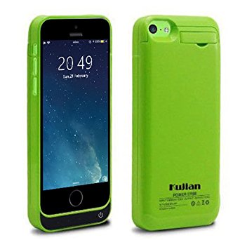 Iphone 5 5S 5C Slim Battery Case Battery Rechargeable Backup Case Cover Portable Outdoor Moving Battery Slim Light External Battery 2200 Mah for Iphone 5 5S 5C with 4 LED Lights and Built-in Pop-out Kickstand Holder 6 Colors (green)