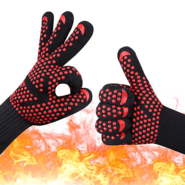 MerceHygea 932°F Extreme Heat Resistant Gloves for Cooking, BBQ, Grilling, Frying & Baking,1 Pair 14" Long For Extra Forearm Protection (Dotted arrows)