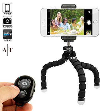Phone Tripod, Auto Tech Portable and Adjustable Camera Stand Holder with Remote and Universal Clip for Any Cell Phone Including iPhone, Android, Camera, Sports Camera, GoPro