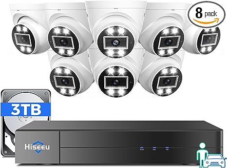 [121°Wide Angle 16Channel] Hiseeu 8MP/4K PoE Security Camera System,w/8Pcs 5MP IP PoE Security Camera Outdoor&Indoor,2 Way Audio,Waterproof,Alarm Light,Playback,3TB HDD,24/7 Home Surveillance NVR Kit