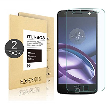 [2-Pack] Moto Z Play Droid 5.5 Tempered Glass Screen Protector, iTURBOS Anti-Scratch, Anti-Fingerprint, Bubble Free, Lifetime Replacement Warranty
