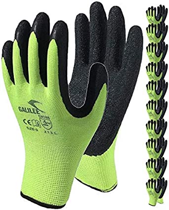 Safety Work Gloves Latex Coated for Men and Women 10-Pair-Pack Knit Firm Grip