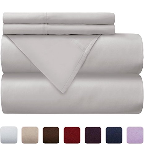 Hotel Collection 300 Thread Count 100% Cotton Percale Weave Sheets Set - 10 Colors - Deep Pocket Breathable Cool Luxury Bedding (Light Grey, Queen)