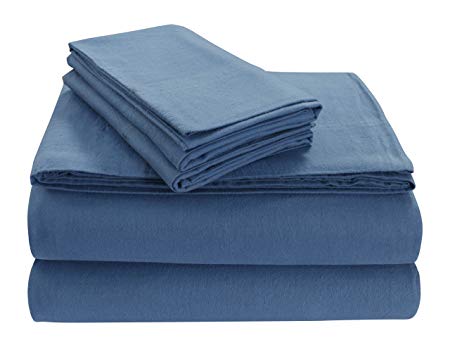 TRIBECA LIVING SOLFL170SSTWXDB Solid 5-Ounce Flannel Extra Deep Pocket Sheet Set Twin XL Dark Blue