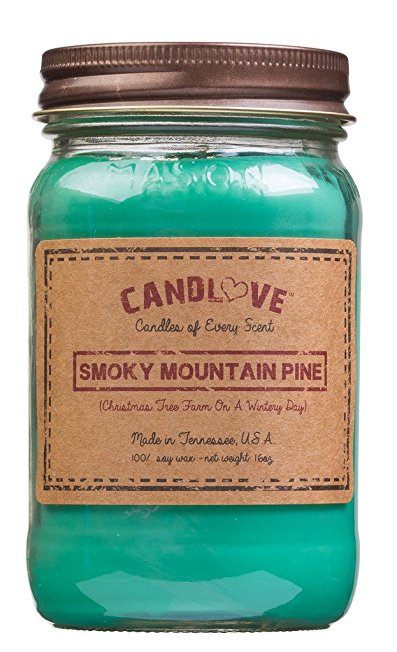 CANDLOVE "Smoky Mountain Pine"Scented 16oz Mason Jar Candle 100% Soy Made In The USA