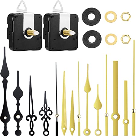 2 Pieces High Torque Long Shaft Clock Movement Mechanism with 5 Different Pairs of Hands Clock Repair Parts Replacement (20 mm, Gold and Black)