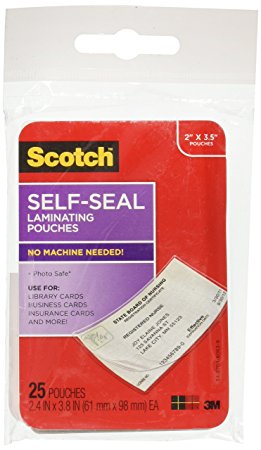 Scotch Self-Sealing Laminating Pouches, 25-Pack (LS851G), Business Card Size