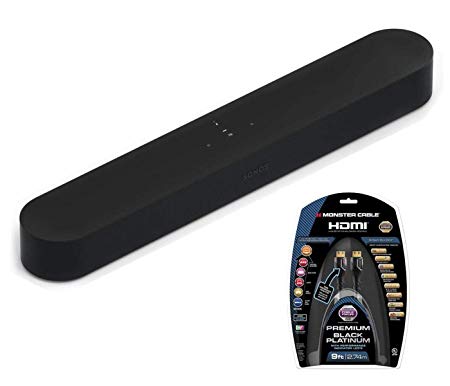 Sonos All-New Beam - Compact Smart TV Soundbar with Amazon Alexa Voice Control Built-in. Wirelesshome Theater and Streaming Music in Any Room. (Black)   4K UHD High Speed HDMI Cable 9 Feet, Black