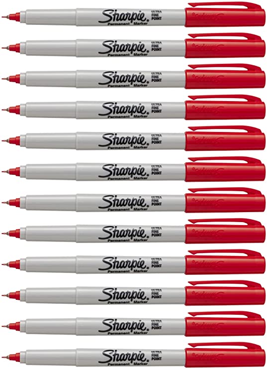 Sharpie Color Burst Permanent Markers, Ultra-Fine Point, Red (Pack of 12)