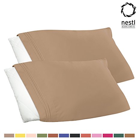 Nestl Bedding Premier 1800 Pillowcase - 100% Luxury Soft Microfiber Pillow Case Sleep Covers - Hypoallergenic Sleeping Encasements - King Size (20"x40"), Taupe Sand, Set of 2 Pieces
