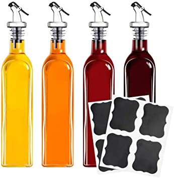 Lawei 4 Pack Oil and Vinegar Cruet Glass Bottles with Dispensers Oil and Vinegar Dispenser Set, 500ml