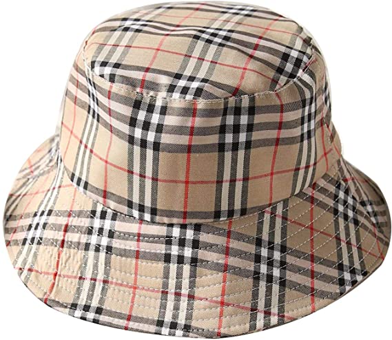 VIVICMW Flat Top Breathable Bucket Hats Cotton Bucket Hat Unisex Plaid Bordered Summer Cap Outdoor Fishing Hunting Bucket Hat